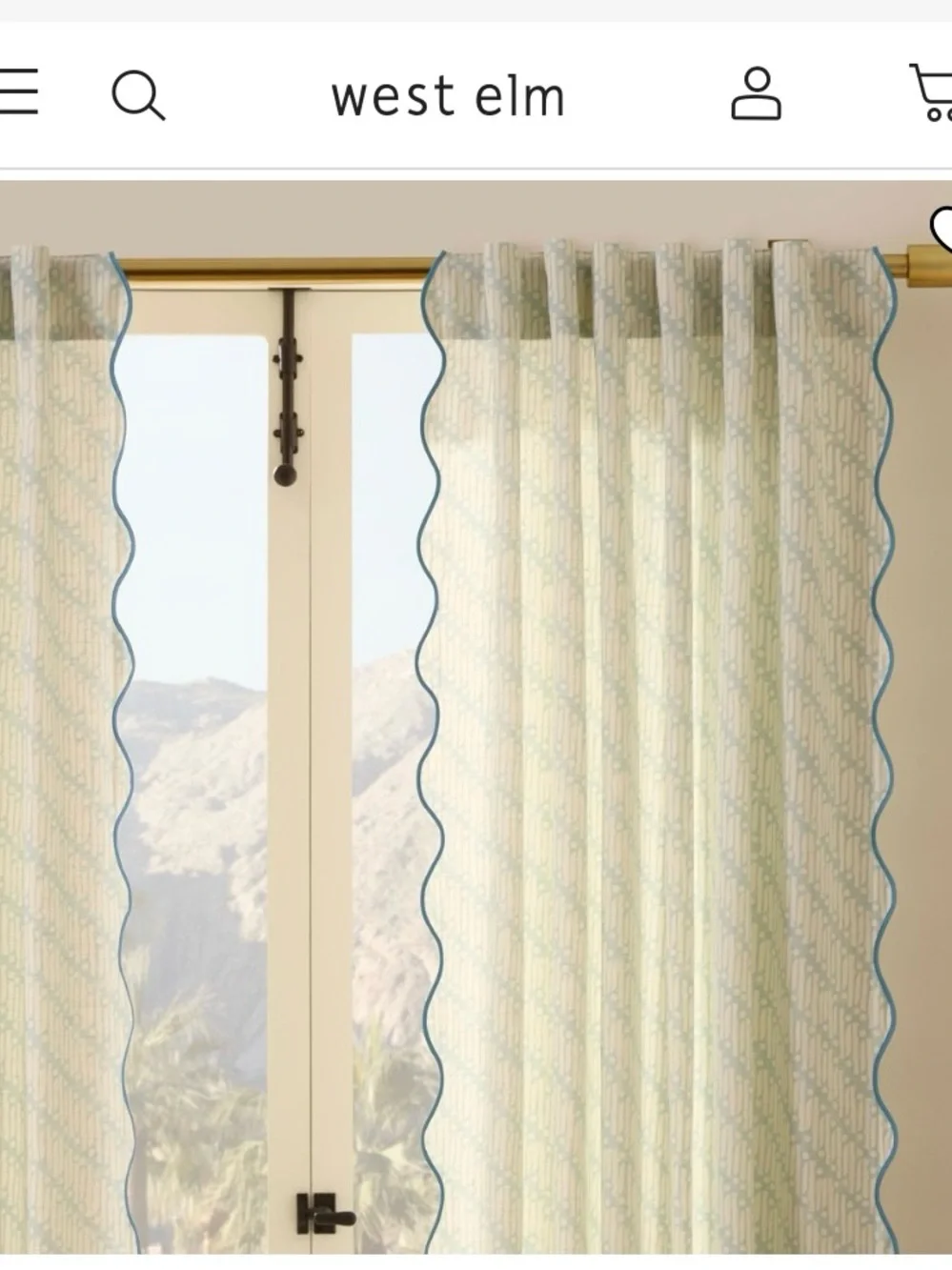 West Elm Blue & Cream Curtains with Blue Scalloped Edge